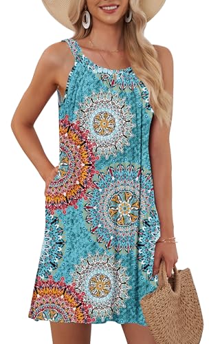 AUSELILY Damen Sommer Tank Kleid Casual Urlaub Kurze Halter Kleider Print Grün L von AUSELILY