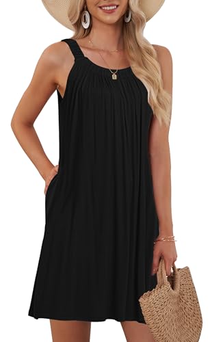 AUSELILY Damen Sommer Tank Kleid Casual Urlaub Kurze Halter Kleider Schwarz XXL von AUSELILY