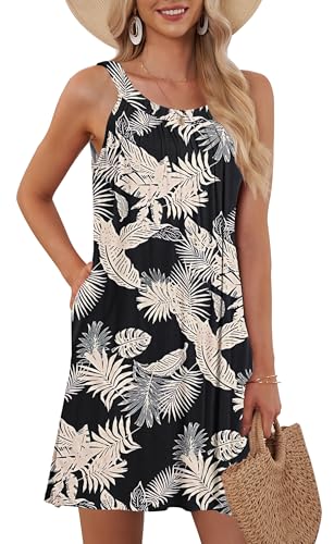 AUSELILY Damen Sommer Tank Kleid Casual Urlaub Kurze Halter Kleider Tropischer Regenwald M von AUSELILY