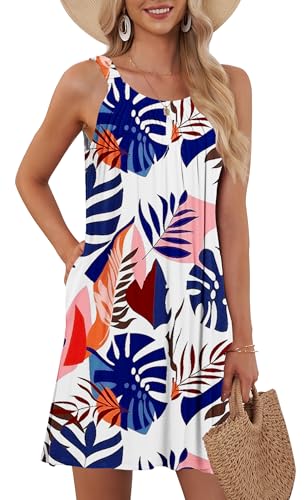 AUSELILY Damen Sommer Tank Kleid Casual Urlaub Kurze Halter Kleider Wegerich Weiß XXL von AUSELILY
