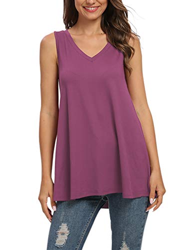 AUSELILY Damen Tshirt V Ausschnitt Ärmellos Lässig Oberteile Sommer Basic Top(XL,Mauve) von AUSELILY