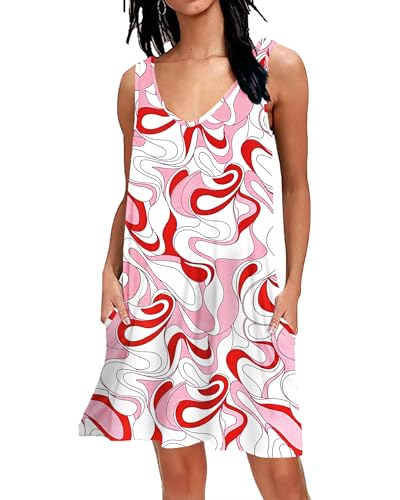 AUSELILY Damen Sommerkleid Druck Rosa 2XL von AUSELILY