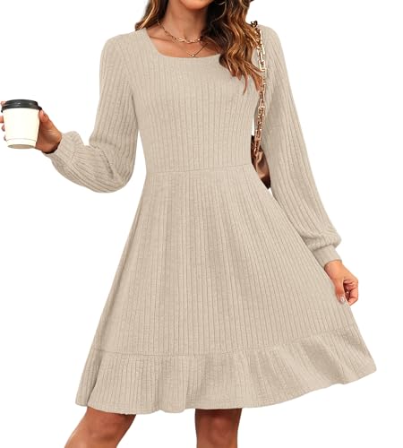 AUSELILY Damen Strickkleid Herbst Pulloverkleid Langarm Kleid Outfit Winterkleider von AUSELILY