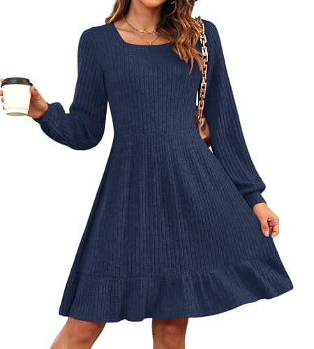 AUSELILY Damen Strickkleid Herbst Pulloverkleid Langarm Kleid Outfit Winterkleider von AUSELILY
