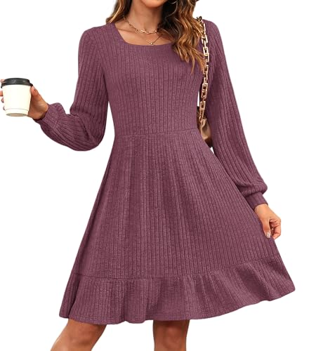 AUSELILY Damen Strickkleid Herbst Pulloverkleid Langarm Kleid Outfit Winterkleider von AUSELILY