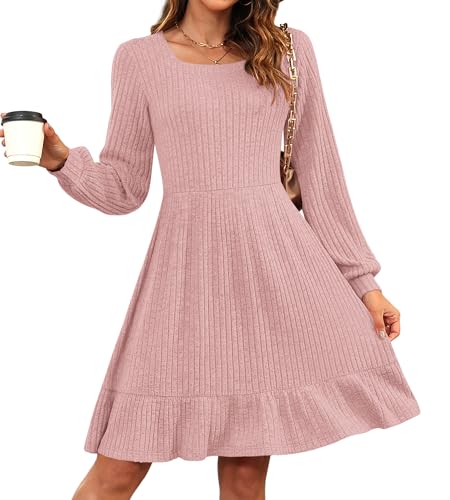 AUSELILY Damen Strickkleid Herbst Pulloverkleid Langarm Kleid Outfit Winterkleider von AUSELILY