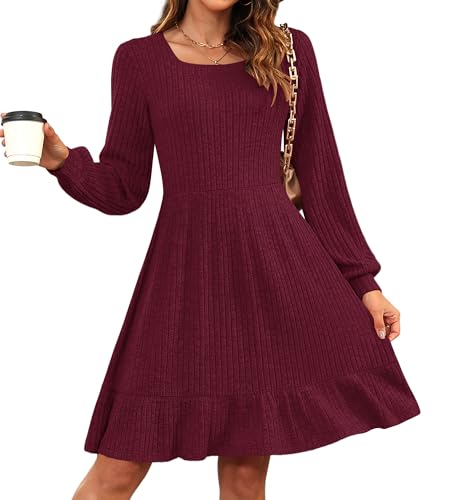 AUSELILY Damen Strickkleid Herbst Pulloverkleid Langarm Kleid Outfit Winterkleider von AUSELILY