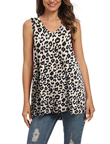 AUSELILY Damen Tshirt V Ausschnitt Ärmellos Lässig Oberteile Sommer Basic Top(M,Leopard) von AUSELILY