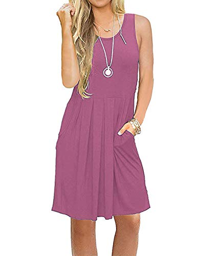 AUSELILY Damen ärmelloses Plissee Loose Swing reizeitkleid mit knielangen Taschen(Mauve,S) von AUSELILY