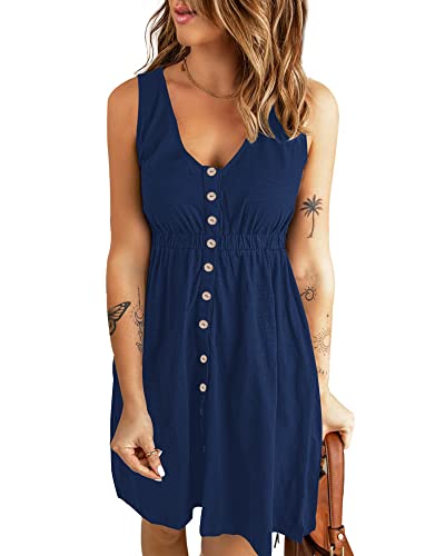 AUSELILY Kleider für Frauen Casual Beach Cover up mit Taschen Marineblau S von AUSELILY