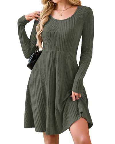 AUSELILY Langarm Strickkleid Damen Rundhalsausschnitt Pullover Kleid Gestrickt Herbstkleid Damen mit Taschen Armeegrün XXL AUSELILY Langarm Strickkleid Damen Rundhalsausschnitt Pullover Kleid Gestrickt Herbstkleid Damen mit Taschen Armeegrün XXL von AUSELILY