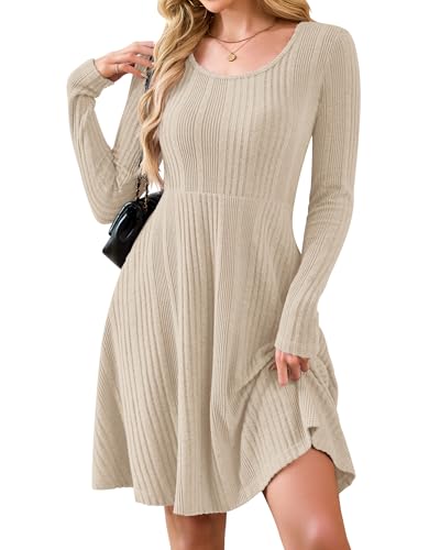 AUSELILY Langarm Strickkleid Damen Rundhalsausschnitt Pullover Kleid Gestrickt Herbstkleid Damen mit Taschen Untiefe Aprikose XXL AUSELILY Langarm Strickkleid Damen Rundhalsausschnitt Pullover Kleid Gestrickt Herbstkleid Damen mit Taschen Untiefe Aprikose XXL von AUSELILY