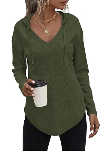 AUSELILY Pullover Damen Hoodie Langarm V Ausschnitt Pullover Sweatshirt Kapuzenpullover Drawstring Top Mit Taschen Grün S AUSELILY Pullover Damen Hoodie Langarm V Ausschnitt Pullover Sweatshirt Kapuzenpullover Drawstring Top Mit Taschen Grün S von AUSELILY