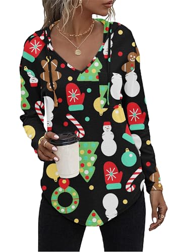 AUSELILY Pullover Damen Hoodie Langarm V Ausschnitt Pullover Sweatshirt Kapuzenpullover Drawstring Top Mit Taschen Weihnachts Baum Handschuhe XXL AUSELILY Pullover Damen Hoodie Langarm V Ausschnitt Pullover Sweatshirt Kapuzenpullover Drawstring Top Mit Taschen Weihnachts Baum Handschuhe XXL von AUSELILY