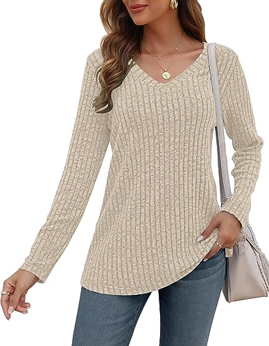 AUSELILY Pullover Damen V-Ausschnitt Sweatshirts Leichte Strickpullover Langarm Oberteile Langarmshirt Lässige Tops Damen von AUSELILY