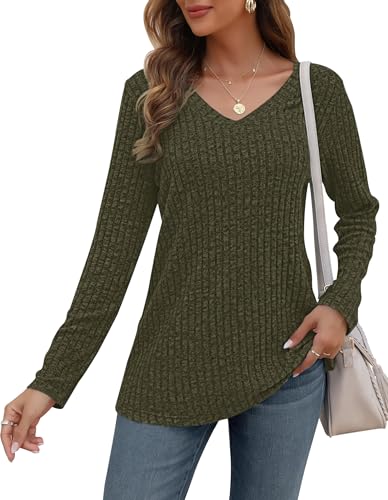 AUSELILY Pullover Damen V-Ausschnitt Sweatshirts Leichte Strickpullover Langarm Oberteile Langarmshirt Lässige Tops Damen von AUSELILY