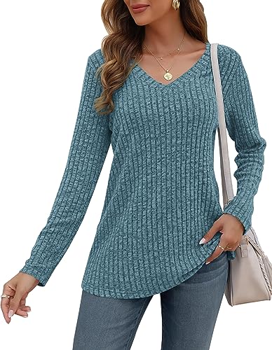 AUSELILY Pullover Damen V-Ausschnitt Sweatshirts Leichte Strickpullover Langarm Oberteile Langarmshirt Lässige Tops Damen von AUSELILY