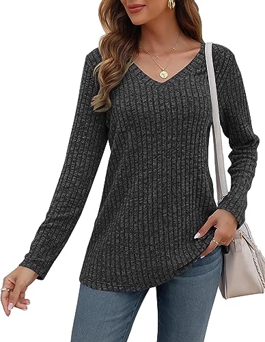 AUSELILY Pullover Damen V-Ausschnitt Sweatshirts Leichte Strickpullover Langarm Oberteile Langarmshirt Lässige Tops Damen von AUSELILY