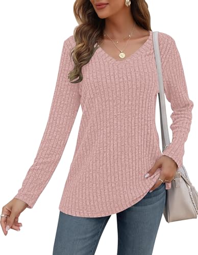AUSELILY Pullover Damen V-Ausschnitt Sweatshirts Leichte Strickpullover Langarm Oberteile Langarmshirt Lässige Tops Damen von AUSELILY