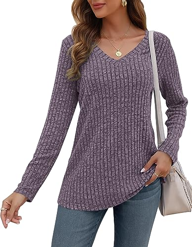 AUSELILY Pullover Damen V-Ausschnitt Sweatshirts Leichte Strickpullover Langarm Oberteile Langarmshirt Lässige Tops Damen von AUSELILY
