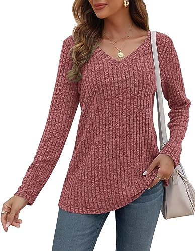 AUSELILY Pullover Damen V-Ausschnitt Sweatshirts Leichte Strickpullover Langarm Oberteile Langarmshirt Lässige Tops Damen von AUSELILY
