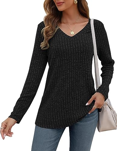 AUSELILY Pullover Damen V-Ausschnitt Sweatshirts Leichte Strickpullover Langarm Oberteile Langarmshirt Lässige Tops Damen von AUSELILY