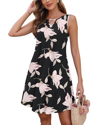 AUSELILY Sommerkleid Damen Ärmellose Strandkleider Sommer Freizeitkleid mit Taschen für Ausgehen Urlaub von AUSELILY