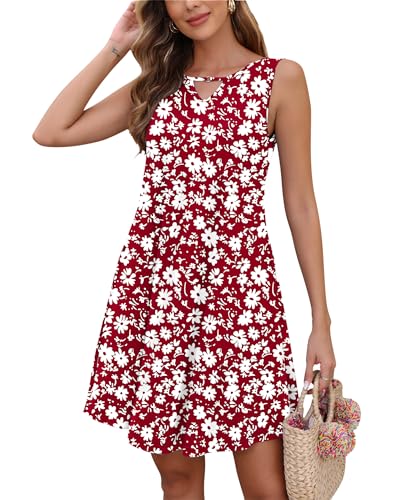 AUSELILY Sommerkleid Damen Ärmellose Strandkleider Sommer Freizeitkleid mit Taschen für Ausgehen Urlaub von AUSELILY