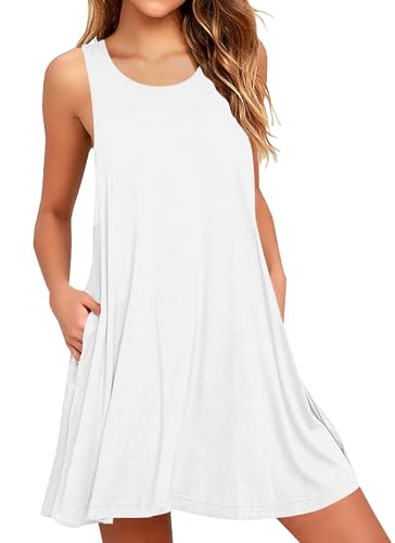 AUSELILY Sommerkleid Damen Rundhals Knielang Freizeitkleider Strand Trägerkleid mit Taschen Weiß S AUSELILY Sommerkleid Damen Rundhals Knielang Freizeitkleider Strand Trägerkleid mit Taschen Weiß S von AUSELILY