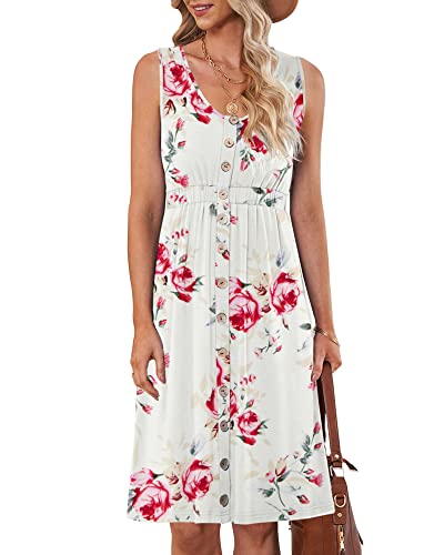 AUSELILY Sommerkleid für Damen Rose Weiß L von AUSELILY