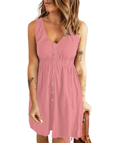 AUSELILY Sommerkleid für Frauen Casual Mini Dress mit Taschen Pink 2XL von AUSELILY