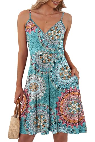 AUSELILY Sommerkleider Damen 2024 V-Ausschnitt Damen Leicht Und Luftig Ärmellos Sexy Träger Strand Trägerkleid mit Taschen(Print Grün,L AUSELILY Sommerkleider Damen 2024 V-Ausschnitt Damen Leicht Und Luftig Ärmellos Sexy Träger Strand Trägerkleid mit Taschen(Print Grün,L von AUSELILY
