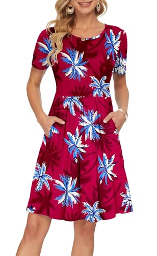 AUSELILY Sommerkleider Damen Kurz A Linie Leicht Und Luftig Elegant Plissee Loose Swing mit Knielangen Taschen XL von AUSELILY