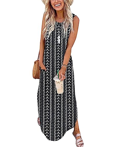 AUSELILY Sommerkleider Damen Lang Maxikleider Boho Strandkleider Lange Sommer Leicht mit Taschen 2XL von AUSELILY