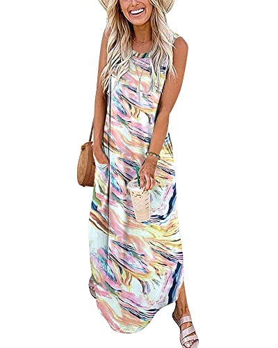 AUSELILY Sommerkleider Damen Lang Maxikleider Boho Strandkleider Lange Sommer Leicht mit Taschen Bunte Linien S AUSELILY Sommerkleider Damen Lang Maxikleider Boho Strandkleider Lange Sommer Leicht mit Taschen Bunte Linien S von AUSELILY