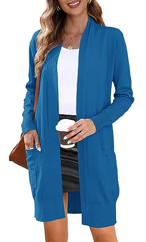 AUSELILY Strickjacke Damen Lang Mittelgewicht Strick-Cardigan Blau M von AUSELILY