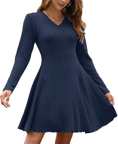AUSELILY Strickkleid Damen Herbst Leichte Langarm Kleid A Linie V Ausschnitt Winterkleid Herbstkleid Elegant Pulloverkleid Marineblau M AUSELILY Strickkleid Damen Herbst Leichte Langarm Kleid A Linie V Ausschnitt Winterkleid Herbstkleid Elegant Pulloverkleid Marineblau M von AUSELILY