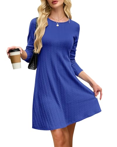 AUSELILY Strickkleid Damen Herbstkleid Langarm Kleid Leichtes Winterkleid Elegant Pulloverkleid Rundhalsausschnitt von AUSELILY