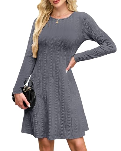 AUSELILY Strickkleid Damen Herbstkleid Langarm Kleid Leichtes Winterkleid Elegant Pulloverkleid Rundhalsausschnitt von AUSELILY