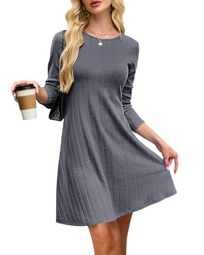 AUSELILY Strickkleid Damen Herbstkleid Langarm Kleid Leichtes Winterkleid Elegant Pulloverkleid Rundhalsausschnitt von AUSELILY