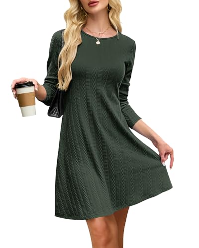 AUSELILY Strickkleid Damen Herbstkleid Langarm Kleid Leichtes Winterkleid Elegant Pulloverkleid Rundhalsausschnitt von AUSELILY