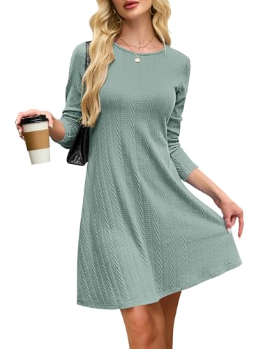 AUSELILY Strickkleid Damen Herbstkleid Langarm Kleid Leichtes Winterkleid Elegant Pulloverkleid Rundhalsausschnitt von AUSELILY