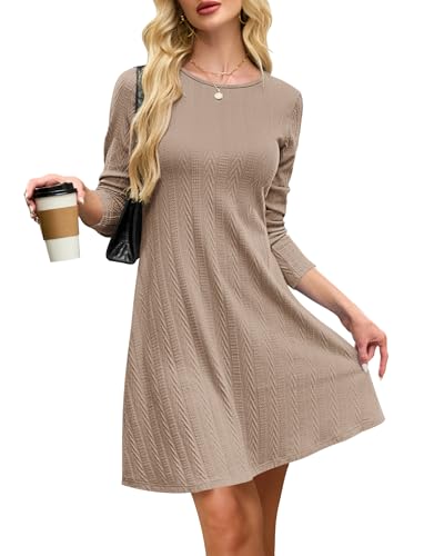 AUSELILY Strickkleid Damen Herbstkleid Langarm Kleid Leichtes Winterkleid Elegant Pulloverkleid Rundhalsausschnitt von AUSELILY