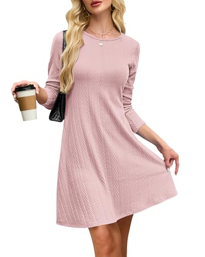 AUSELILY Strickkleid Damen Herbstkleid Langarm Kleid Leichtes Winterkleid Elegant Pulloverkleid Rundhalsausschnitt von AUSELILY