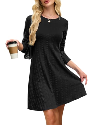 AUSELILY Strickkleid Damen Herbstkleid Langarm Kleid Leichtes Winterkleid Elegant Pulloverkleid Rundhalsausschnitt von AUSELILY