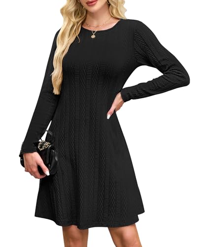 AUSELILY Strickkleid Damen Herbstkleid Langarm Kleid Leichtes Winterkleid Elegant Pulloverkleid Rundhalsausschnitt von AUSELILY