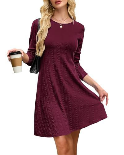 AUSELILY Strickkleid Damen Herbstkleid Langarm Kleid Leichtes Winterkleid Elegant Pulloverkleid Rundhalsausschnitt von AUSELILY