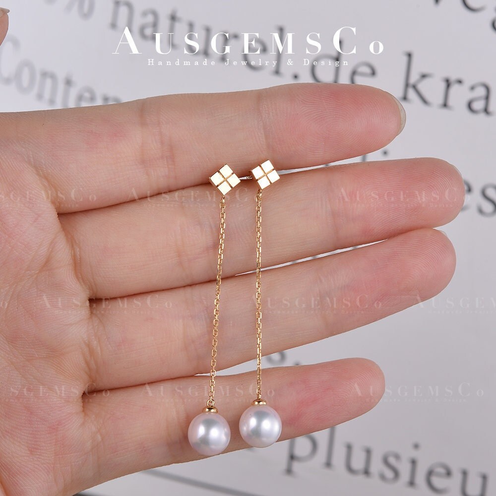 14K Art Deco Perle Gold Ohrringe Natürliche Perlen Ohrstecker Vintage Gelbgold Ohrhänger Alltags Schmuck Geschenk Akoya Frauen von AUSGEMSCo