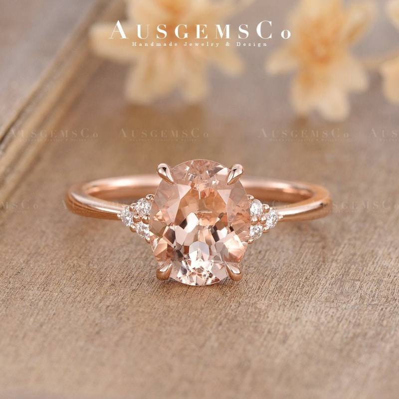 8 X 10 Mm Ovalschliff Morganit Verlobungsring Rosegold Brautring Cluster Solitär Halbe Ewigkeit Diamant Frauen Jahrestag Antik Hochzeit von AUSGEMSCo
