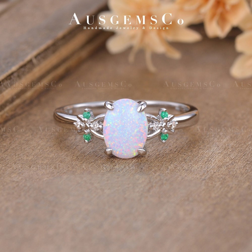 Antik Opal Verlobungsring Rose Gold Diamant Cluster Blumen Ring Oval Geschliffen Lab Braut Ranke Blatt Frauen Unikat von AUSGEMSCo